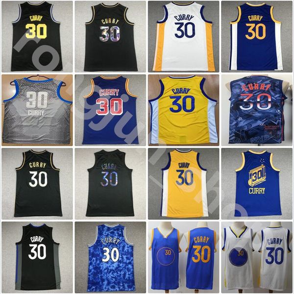 

2022 stitched men basketball stephen curry 30 jerseys 75th anniversary diamond black yellow blue white color shirts, Black;red