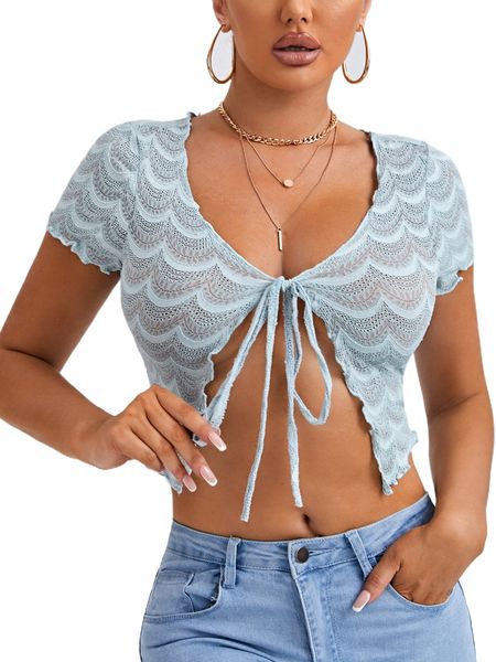 

sxy tie front lettuce trim lace e518#, White