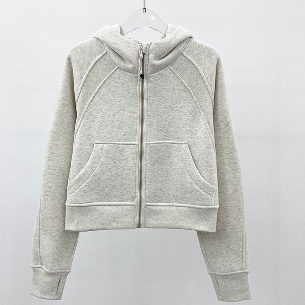 

lu-98 women brushed full zip hoodie jacket sportswear yoga outfits hooded workout track running coat with pockets outdoor fleeces thumb22, Gray