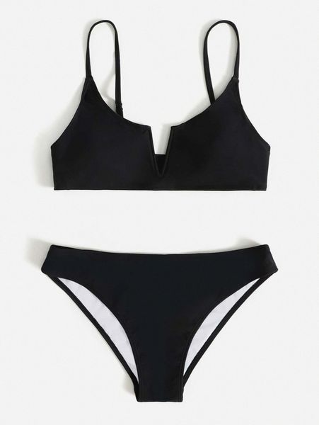 

plain v wired bikini swimsuit f9xc#, White;black