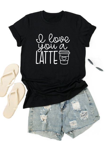 

plus coffee & slogan graphic tee w2o3#, Black