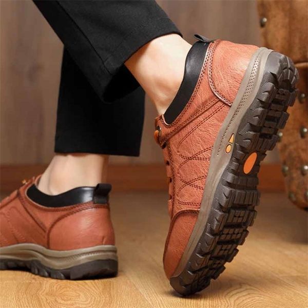

men comfortable casual shoes walking footwear winter boots lacup mens vulcanize leather shoes 220714, Black;brown
