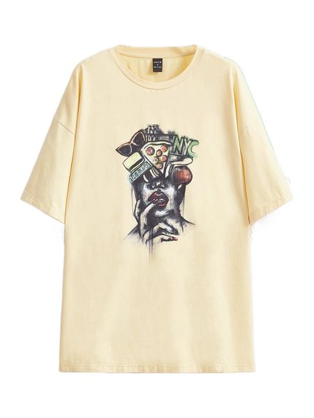 

x camille drop shoulder figure pattern tee c4dk#, White