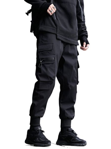 

men drawstring cargo pants j7mg#, Black