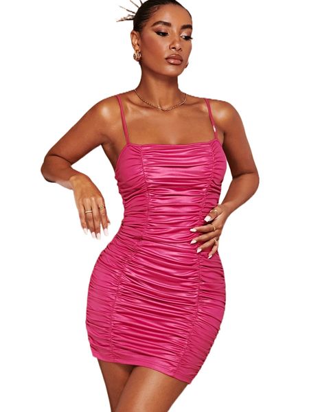 

ruched cami bodycon dress 47h2#, Black;gray