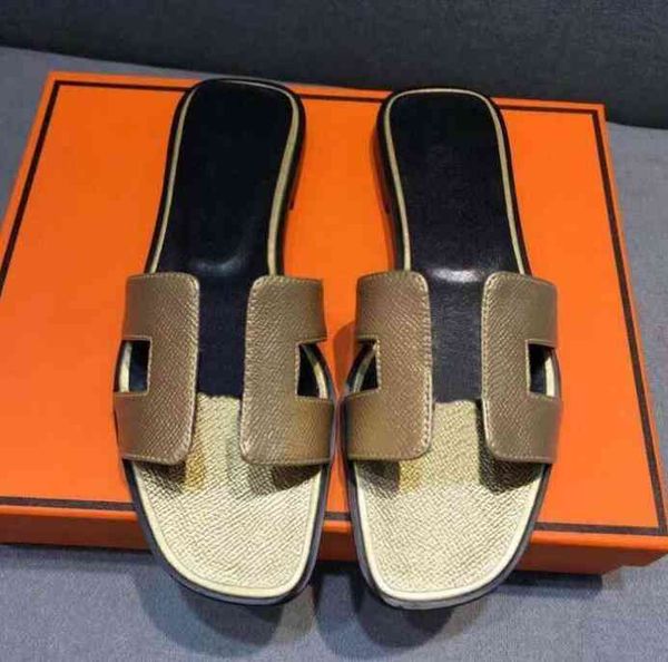

designer h fashion h womens leather slippers oran cloth izmir woman designer slip footwear beach luxury bracelet ladies flat slide sandals h, Black
