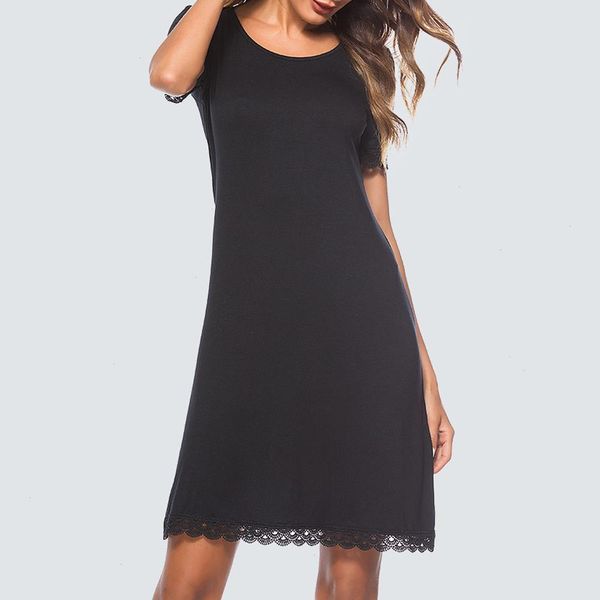 

casual summer shift black dress women elegant round neck loose straight ht029, Black;gray