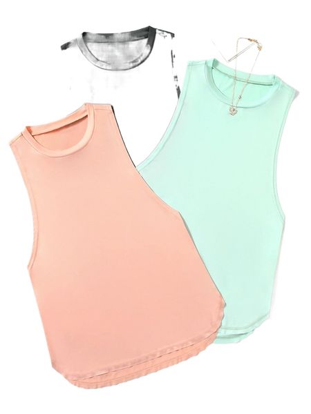 

3pcs breathable softness high low hem sports tank q808#, Gray
