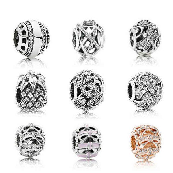 

new 100% genuine 925 sterling silver dazzling clear cz charm beads fit bracelet diy bracelet pendants factory wholesale aa220315, Bronze;silver