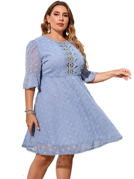 

plus swiss dot contrast guipure lace dress t8rn#, Black
