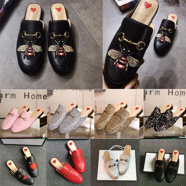 

2020 luxury leather loafer muller slipper shoes with buckle fashion women princetown slippers lady casual mules flats lea275b, Black