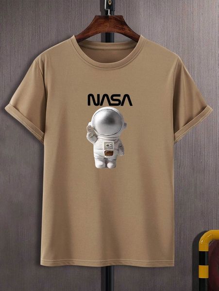 

extended sizes men letter & astronaut print tee x9fw#, White;black
