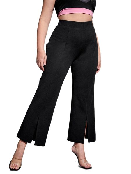 

plus high waist split hem flare leg pants z5qq#, Black