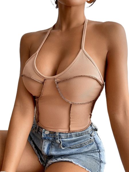 

contrast stitch bustier cami l2yd#, White