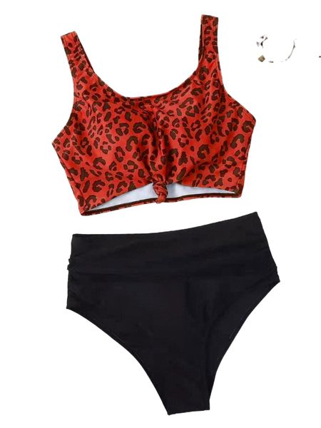 

leopard knot front bikini swimsuit j69w#, White;black