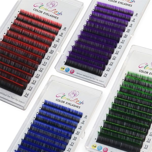 GLAMLASH Gradiente Rosso Verde Blu Viola Colore Estensione ciglia Individuale Visone finto Ombre Ciglia finte colorate Strumento trucco 220524