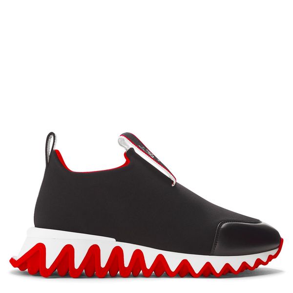 

classic red sole casual shoes loubi shark tiketa run flat bottoms fashion outdoor sports couple party men women knit genuine leather luxury, Black