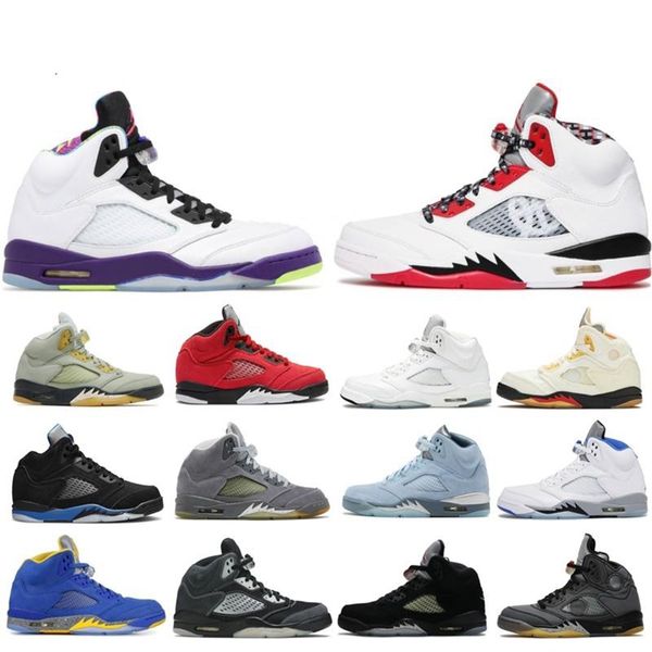 

new 5 v men basketball shoes 5s raging red stealth 2.0 fire what the white cement metallic flight green bean ice blue sports seakers us7-12, Black