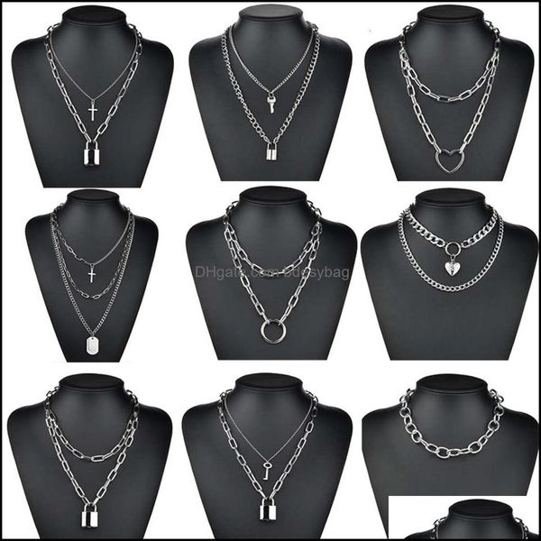 

beaded necklaces pendants jewelry punk chaining choker on nek lock charms cross heart hanger great chains women gifts goth chain wholesale, Silver