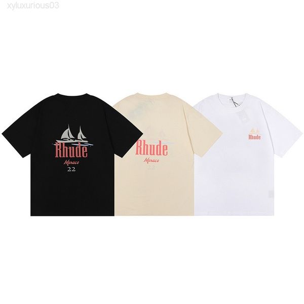 

designer fashion rhudes t shirt 2022 summer short sleeve sailboat print t-shirt round neck sportswear men's and women's, White;black