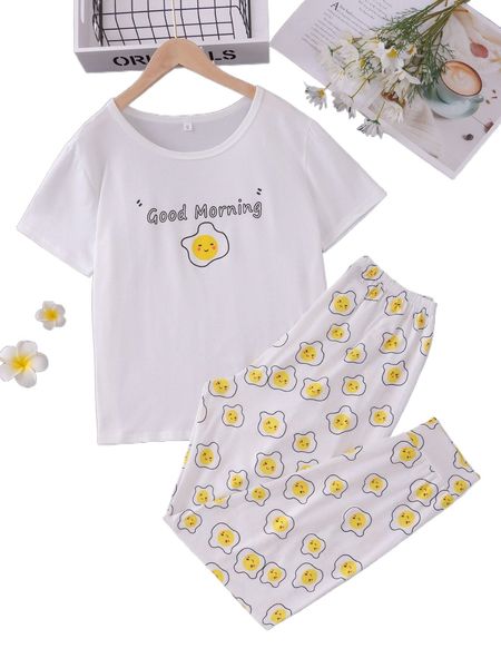 

cartoon & slogan graphic pj set h5wu#, Black;red