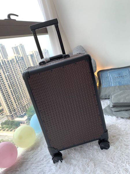 

woven carry on suitcase luggage trolley case 20 inch fashion designer men business travel boarding case rolling duffel bags
