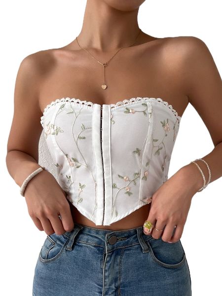 

floral embroidery guipure lace trim hook and eye tube i11n#, White