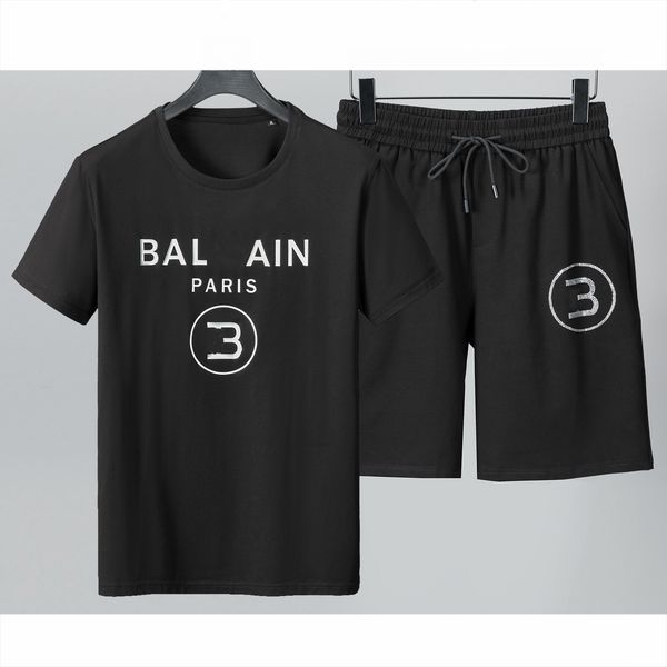 

men beach designer tracksuit t-shirt luxury summer pants jogger suits printing brand fashion cotton sportswear seaside holiday short sleeve, Gray