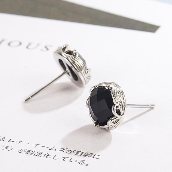 Stud Koreanische Einfache Runde S925 Sterling Silber Ohrringe Weibliche Natürliche Schwarz Obsidian 925 Schmuck Bizuteria Edelstein OhrringeStud