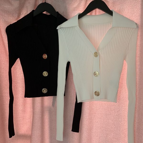 

women's sweaters designer 2022 balman knitted slim fit v-neck ice silk sweater sweater cardigan short women's gold button lapel j9, White;black