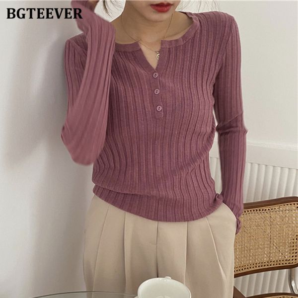 

o-neck ladies buttons slim knitted pullovers casual long sleeve stretching women sweater 2021 autumn knitwear, White;black