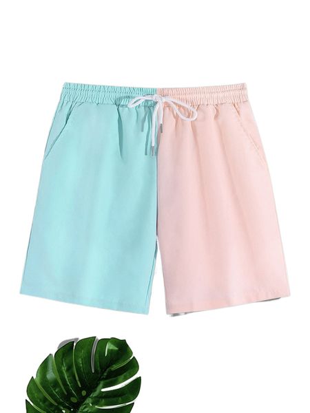 

men color block drawstring waist shorts i8zt#, White;black