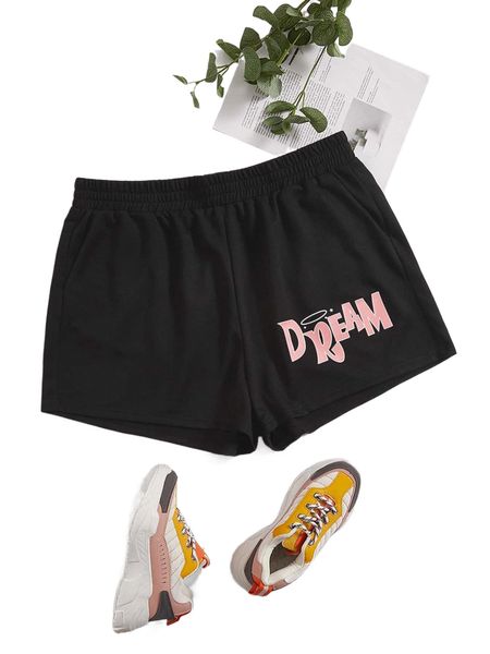

plus letter graphic shorts d59h#, Black