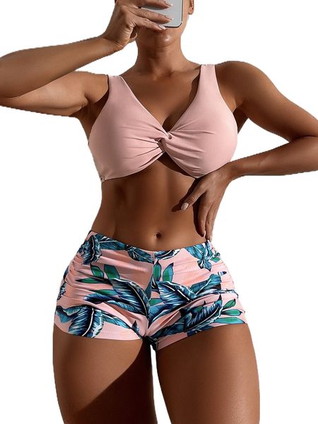 

tropical print twist bikini swimsuit e0ep#, White;black