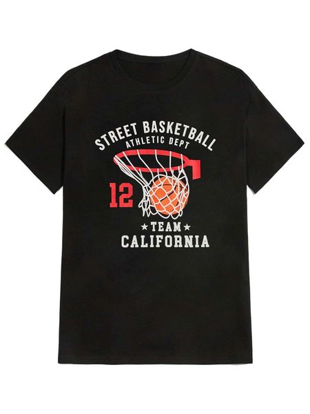 

romwe guys basketball & letter graphic tee 78pb#, White;black