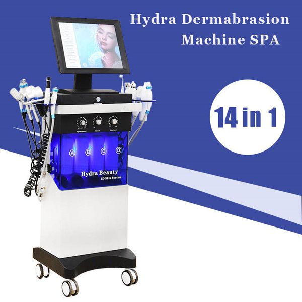 Profissional 14 em 1 Hidrofacials Equipamento de beleza multifuncional Hidrodermabrasão hidrodermabrasão Máquina facial hidrelétrica Dispositivo de dermoabrasão de microdermoabrasão