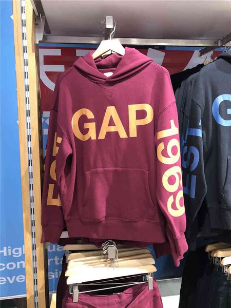 

brand hoodie gap men's contrast printed pullover sheared plush casual sweater fall 2021 new 627578 9h80, Black