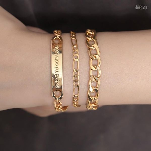 

pjx vintage 3 pieces/set golden figaro cuban letter id bracelets punk jewelry for women link inte22link chain, Black