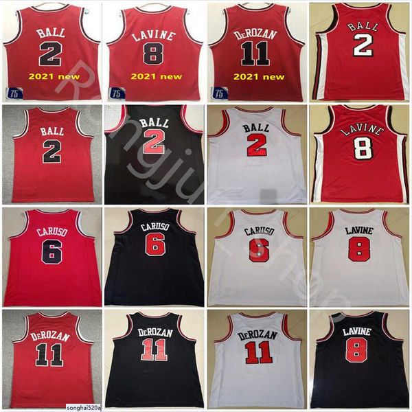 

2021-22 city red mens stitched basketball jersey demar derozan 11 zach lavine 8 lonzo ball 2 alex caruso 6 black white men 23 michael sports, Black;red