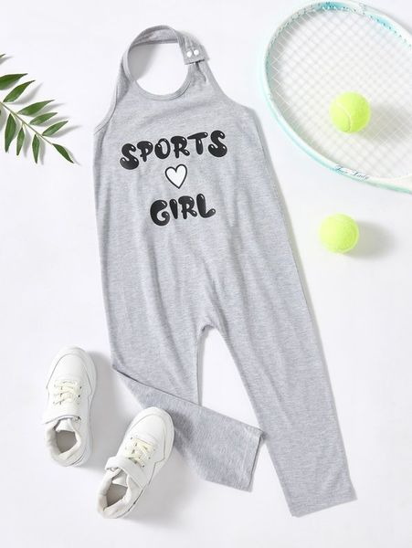 

toddler girls heart & letter graphic halter neck jumpsuit she, Blue