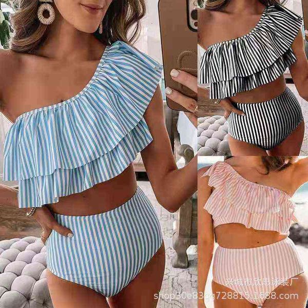 

split xinsi swimsuit stripe high waist multicolor bikini, White;black