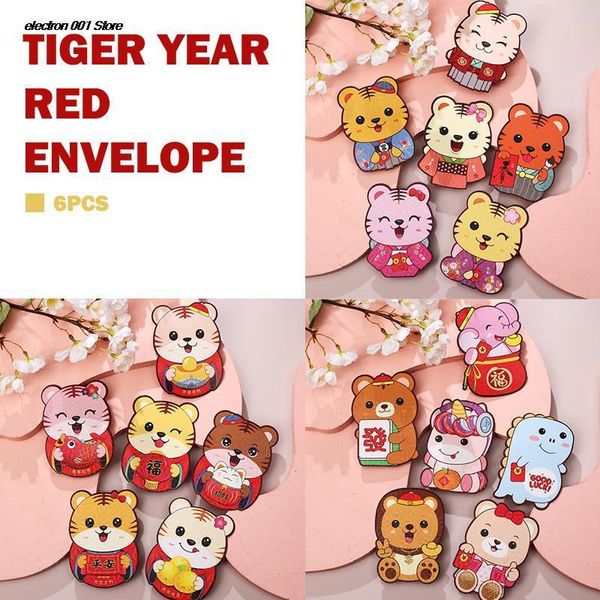 Confezione regalo 6 buste cinesi fortunate rosse pacchetto festival di primavera per il 2022 anno delle tigri regalo