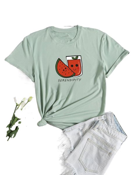 

letter & watermelon print tee p9pc#, White