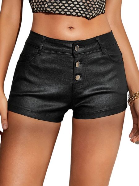 

apperloth a button front pu leather shorts z0sx#, White;black