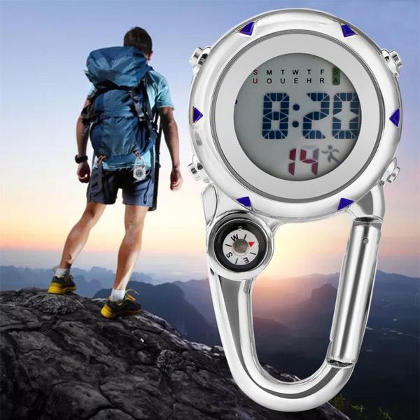 Relógios de bolso Multifunction Hook Up Carabiner Watch Sports Digital Portable Mini Clip sobre presentes de moda para homens Mulheres Pocket