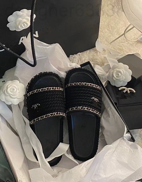 

slippers designer gaoding c family small fragrance chain woven slippers, women wear thick soled sandals outside in summer, beach vacation sh, Black