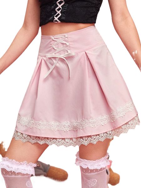 

romwe contrast lace skirt c7nk#, Black