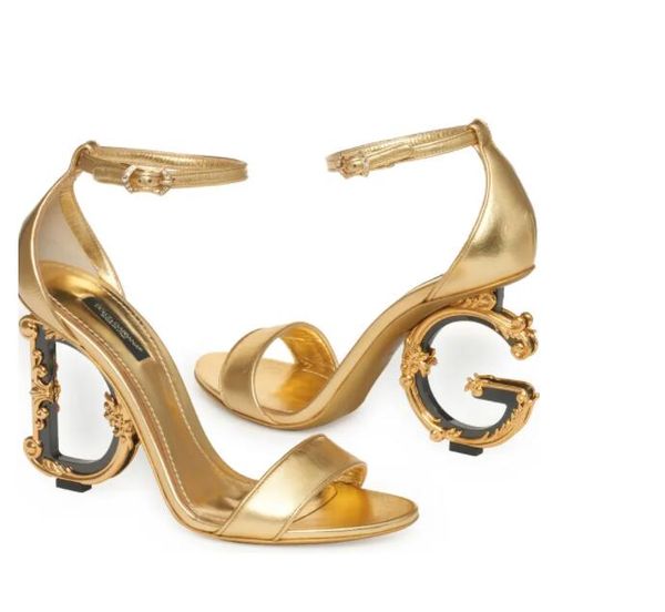 

luxury sandal women pop heel shoes keira sandals heel gold-plated carbon ankle strap summer high heels women's walking with box eu35-43, Black