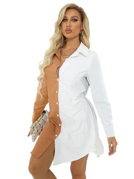 

color-block button up shirt dress x1hr#, Black;gray