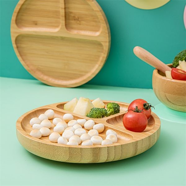 1pc Tigela de sucção Bambu Silicone Cup Plate Baby Plate Feeding Bamboo Crianças Prisões de mesa BPA BOIXA DE ALIMENTAÇÃO DE SILICONE GRÁTIS